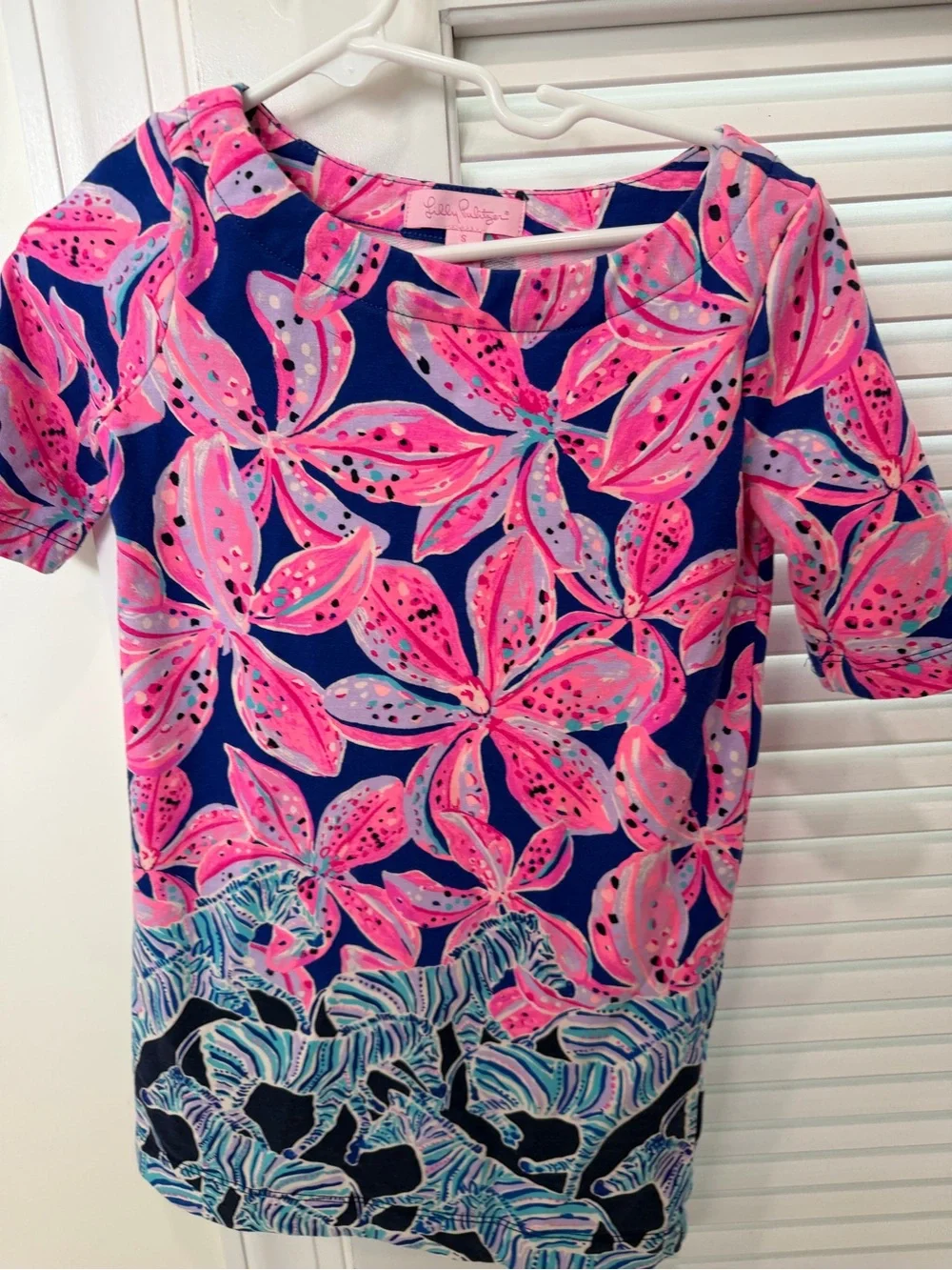 Lilly Pulitzer Pink Floral on Navy Shift Dress size girls Small